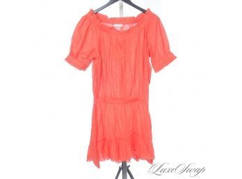 BRAND NEW WITHOUT TAGS MICHAEL KORS CORAL COTTON OFF THE SHOULDER COVER UP DRESS XS/S
