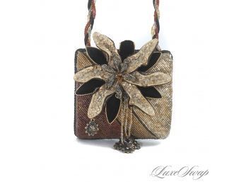 #2 INCREDIBLY ORNATE AND NEARLY NEW MARY FRANCES FALL TONES LARGE FLORAL FULLY EMBROIDERED EVENING BAG