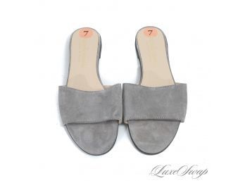 BRAND NEW WITHOUT BOX NICCOLO VACARI MADE IN ITALY MOUSE GREY SUEDE SINGLE STRAP FLAT SANDALS 7