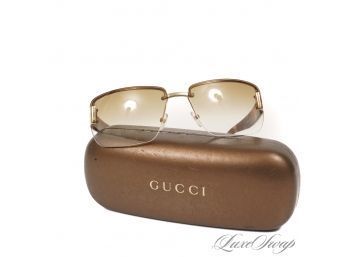 AUTHENTIC GUCCI MADE IN ITALY RIMLESS TORTOISE BROWN AND GOLD GRADIENT LENS SUNGLASSES  CASE