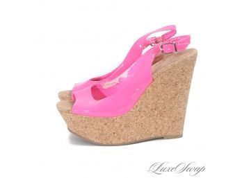 SEE YOU AT THE CLUB? JESSICA SIMPSON NEON HOT PINK CORK SOLE PLATFORM SLINGBACK SHOES