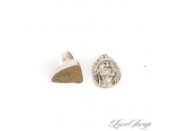 #1 LOT OF TWO STERLING SILVER INDIAN HEAD PENDANT AND CRYSTAL TOPPED COCKTAIL RING