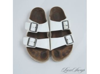 THE ONES EVERYONE WANTS! AUTHENTIC BIRKENSTOCK MADE IN GERMANY 'ARIZONA' WHITE LEATHER SANDALS 37 / 7