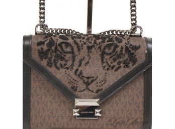 #9 START HOLIDAY SHOPPING! BRAND NEW WITHOUT TAGS MICHAEL KORS 'WHITNEY' BROWN MONOGRAM LEOPARD CRYSTAL BAG