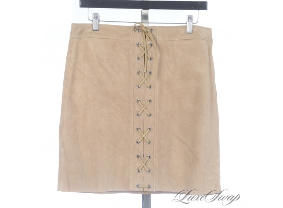 BRAND NEW WITH $698 TAGS POLO RALPH LAUREN CAMEL SUEDE LACED FRONT SOUTHWESTERN SKIRT 10