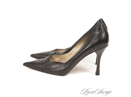 JUST. FREAKING. PERFECT. GUCCI MADE IN ITALY BLACK LEATHER ICONIC STILETTO PUMPS SHOES 8.5