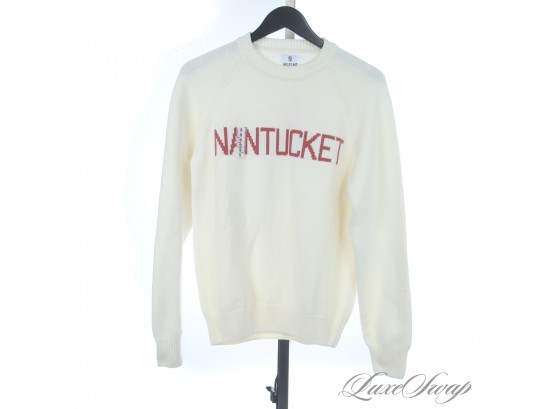 YOU KNOW YOU MISS IT : BRAND NEW WITH TAGS HILLFLINT THICK IVORY SPELLOUT 'NANTUCKET' WOMENS SWEATER S