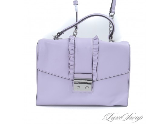 #9 BRAND NEW WITHOUT TAGS AUTHENTIC MICHAEL KORS PALE LILAC PURPLE LEATHER 'SLOAN' BAG WITH RUFFLES