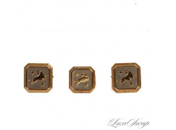 #9 A LOT OF VINTAGE 1960S CUFFLINKS AND A LAPEL PIN IN GOLD TONE METAL WITH ASTROLOGICAL SIGN MOTIFS