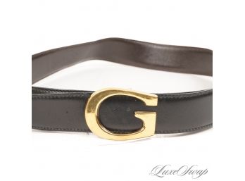 THE ONE EVERYONE WANTS! AUTHENTIC GUCCI MADE IN ITALY REVERSIBLE BLACK/BROWN LEATHER GOLD G BUCKLE BELT 30