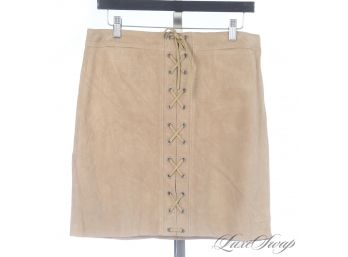 BRAND NEW WITH $698 TAGS POLO RALPH LAUREN CAMEL SUEDE LACED FRONT SOUTHWESTERN SKIRT 10