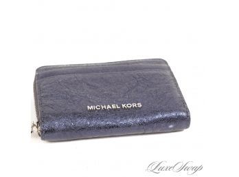 #2 START HOLIDAY SHOPPING! BRAND NEW UNUSED MICHAEL KORS OCEAN BLUE CRACKLED LEATHER ZIPAROUND WALLET