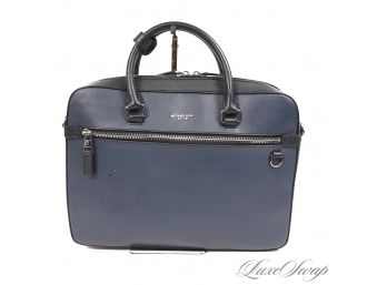 START HOLIDAY SHOPPING! BRAND NEW UNUSED MICHAEL KORS NAVY GRAINED LEATHER 'HARRISON' ZIP TOP MENS BRIEFCASE