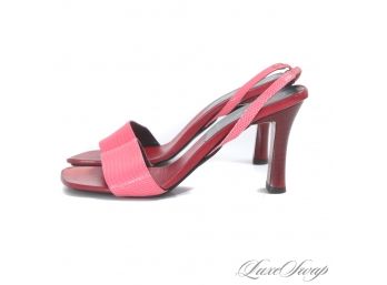LIKE NEW IN BOX ESCADA MADE IN ITALY $350 CORAL PINK LIZARD PRINT LEATHER SLINGBACK STRAPPY SANDALS 39 / 9