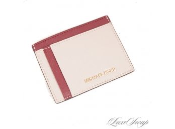 #3 START HOLIDAY SHOPPING! BRAND NEW UNUSED MICHAEL KORS PINK AND CRANBERRY TRIM SAFFIANO LEATHER CARD CASE