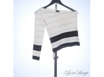 SO INCREDIBLY SEXY! VERSUS BY GIANNI VERSACE WHITE STRETCH ONE SHOULDER TOP WITH DOTTED BLACK STRIPES 28