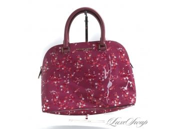 #3 BRAND NEW WITHOUT TAGS AUTHENTIC MICHAEL KORS PINK PATENT LEATHER ALMA BAG WITH ALLOVER FLORAL SPRAY