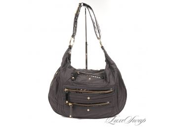 SPILL SOMETHING ON IT? WHO CARES?! AUTHENTIC TODS MADE IN ITALY BLACK NYLON AND PATENT LEATHER MULTI ZIP BAG