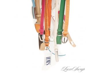 THE FULL MONTY! LOT OF 8 BRAND NEW STORE STOCK SKINNY LEATHER AND SUEDE WOMENS BELTS IN VARIOUS SIZES!