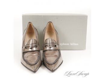 BRAND NEW IN BOX STEPHANE KEILAN MADE IN FRANCE MOTTLED GREY PATINA BRAIDED VAMP PENNY PUMPS 7.5