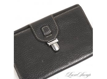 AUTHENTIC AND TOTALLY ESSENTIAL BALLY BLACK DEERSKIN GRAIN LEATHER DOUBLE SIDED FLAP DAILY WALLET