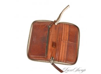 CRAZY PATINA AND SUPER COOL! ACNE STUDIOS BROWN ELEPHANT GRAIN LEATHER FULL ZIP AROUND WRISTLET WALLET