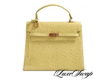 LIKE NEW! ANONYMOUS LIME GREEN OSTRICH PRINT GOLD HARDWARE KELLY SHAPE BAG