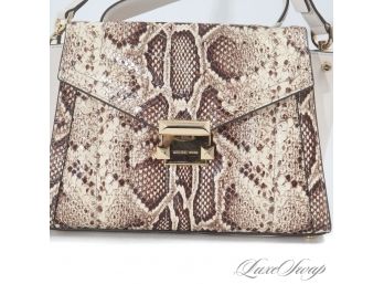 #7 BRAND NEW WITHOUT TAGS AUTHENTIC MICHAEL KORS 'WHITNEY' FLAP BAG IN NATURAL LEATHER AND PYTHON PRINT