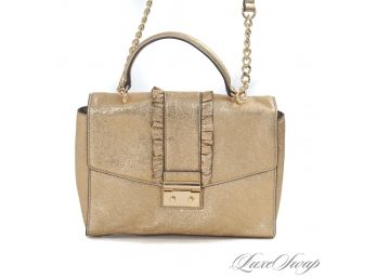 #4 BRAND NEW WITHOUT TAGS AUTHENTIC MICHAEL KORS GOLD METALLIC CRACKLED LEATHER 'SLOAN' BAG WITH RUFFLES