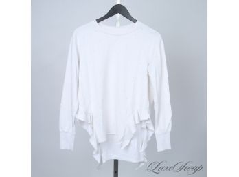 THESE ARE GREAT : NSF WHITE SHOTGUN BLASTED DISTRESSED ASYMMETRICAL HEM CREWNECK SWEATER MADE IN USA M