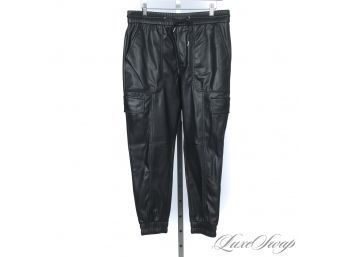 THESE ARE FIRE : NEAR MINT ZARA LEATHER EFFECT DRAWSTRING CARGO JOGGER PANTS L