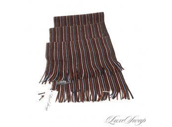 COLD WEATHER READY! CHELSEY MADE IN GERMANY BLACK GROUND RAINBOW STRIPED FRINGED MUFFLER SCARF