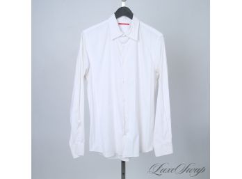 THE ONE EVERYONE WANTS! AUTHENTIC PRADA MENS STRETCH POPLIN SOLID WHITE BUTTON DOWN DRESS SHIRT 42