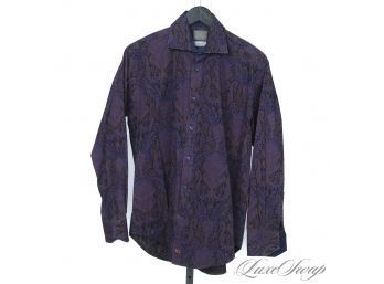 NEW YEARS EVE READY! MENS THOMAS DEAN MUTED JEWEL TONE BROCADE PAISLEY BUTTON DOWN SHIRT M