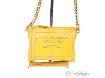 SUPER SUPER RECENT AUTHENTIC PRADA MADE IN ITALY SUNFLOWER YELLOW MICROFIBER AND LEATHER CUTOUT MINI BAG