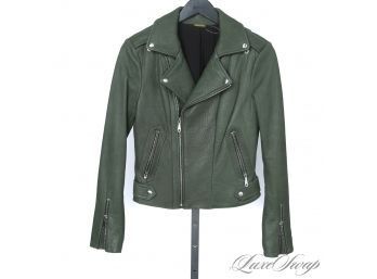 OMGGGGGG $500 MINT CONDITION THIS YEARS REBECCA MINKOFF OLIVE GREEN LAMBSKIN LEATHER MOTORCYCLE JACKET S