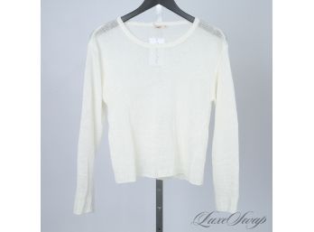 LOVE THIS BRAND : NEAR MINT AND RECENT FAHERTY MILK WHITE LOOSE KNIT PURE LINEN BOATNECK SWEATER S
