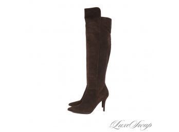BASICALLY NEW IN BOX 1X WORN $695 ST. JOHN MADE IN SPAIN COLA CHOCOLATE SUEDE MEGA TALL KNEE HIGH BOOTS 9