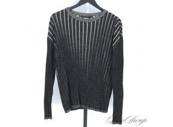 SO NICE : MENS PERUVIAN CONNECTION MADE IN PERU 100 PERCENT PIMA COTTON BICOLOR CHARCOAL RIBBED SWEATER L