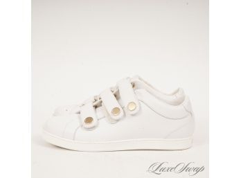 MEGA RECENT AND LIKE NEW WITHOUT BOX $500 JIMMY CHOO WHITE LEATHER TRIPLE VELCRO STRAP SNEAKERS WOMENS 38.5
