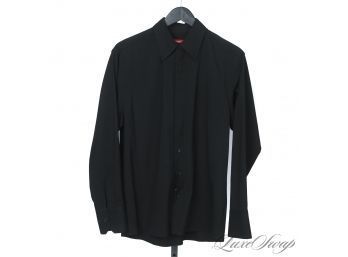 MODERN AND VERY NICE REPORT COLLECTION DRAPED MICROFIBER BLACK BUTTON DOWN DINNER SHIRT M