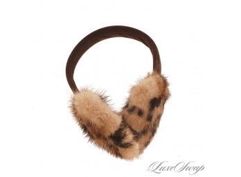 OH THESE ARE FLIPPIN CUTE! ANONYMOUS GENUINE MINK FUR LEOPARD PRINT SHEARLING LINED VELVET BAND EARMUFFS