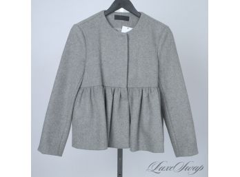 THIS IS SO FRICKIN CUTE! MINT AND MODERN CO PALE GREY CASHMERE BLEND FLANNEL PEPLUM WAIST COAT S
