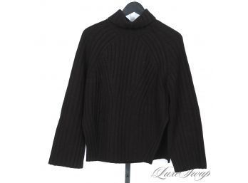 SO NICE : HENNES & MORITZ CHOCOLATE BROWN THICK CHUNKY RIBBED TURTLENECK SWEATER WITH WIDE SLEEVES XS