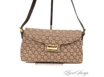 BRAND NEW WITHOUT TAGS ST. JOHN MADE IN ITALY BROWN JACQUARD CANVAS MONOGRAM ALLOVER FLAP BAG