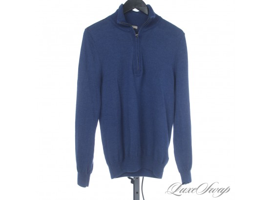 STUNNING AND FANTASTIC CONDITION MENS BURBERRY BRIT PACIFIC BLUE MERINO WOOL 1/2 ZIP SWEATER M