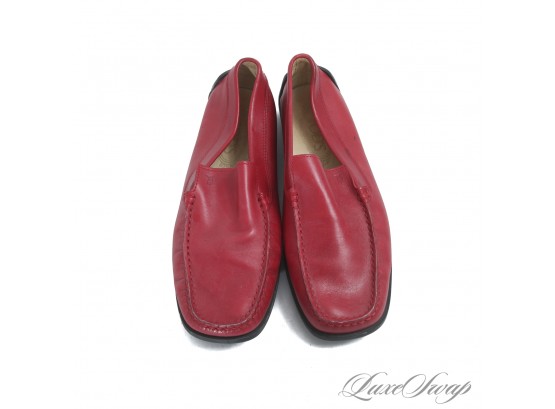STRIKING : TODS MADE IN ITALY WOMENS CHERRY RED GOMMINI SOLE DRIVING LOAFERS SHOES 9