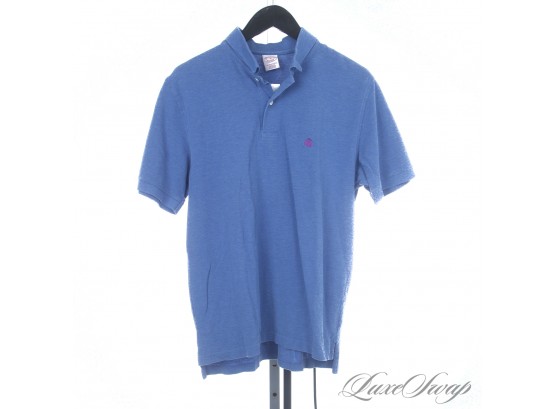 AWESOME FIT : MENS BROOKS BROTHERS PACIFIC BLUE PIQUE ORIGINAL FIT PURPLE FLEECE LOGO POLO SHIRT M