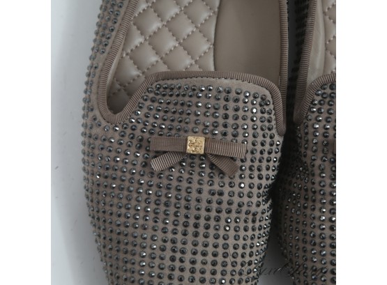 OMFG THESE ARE SICK : TORY BURCH MOCHA BROWN SATIN FULLY CRYSTAL ENCRUSTED BOW LOAFERS 9.5 WOWWWWW