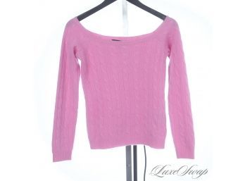 LIKE NEW RALPH LAUREN VIVID PINK 100 PERCENT PURE CASHMERE CABLEKNIT OFF THE SHOULDER SWEATER M